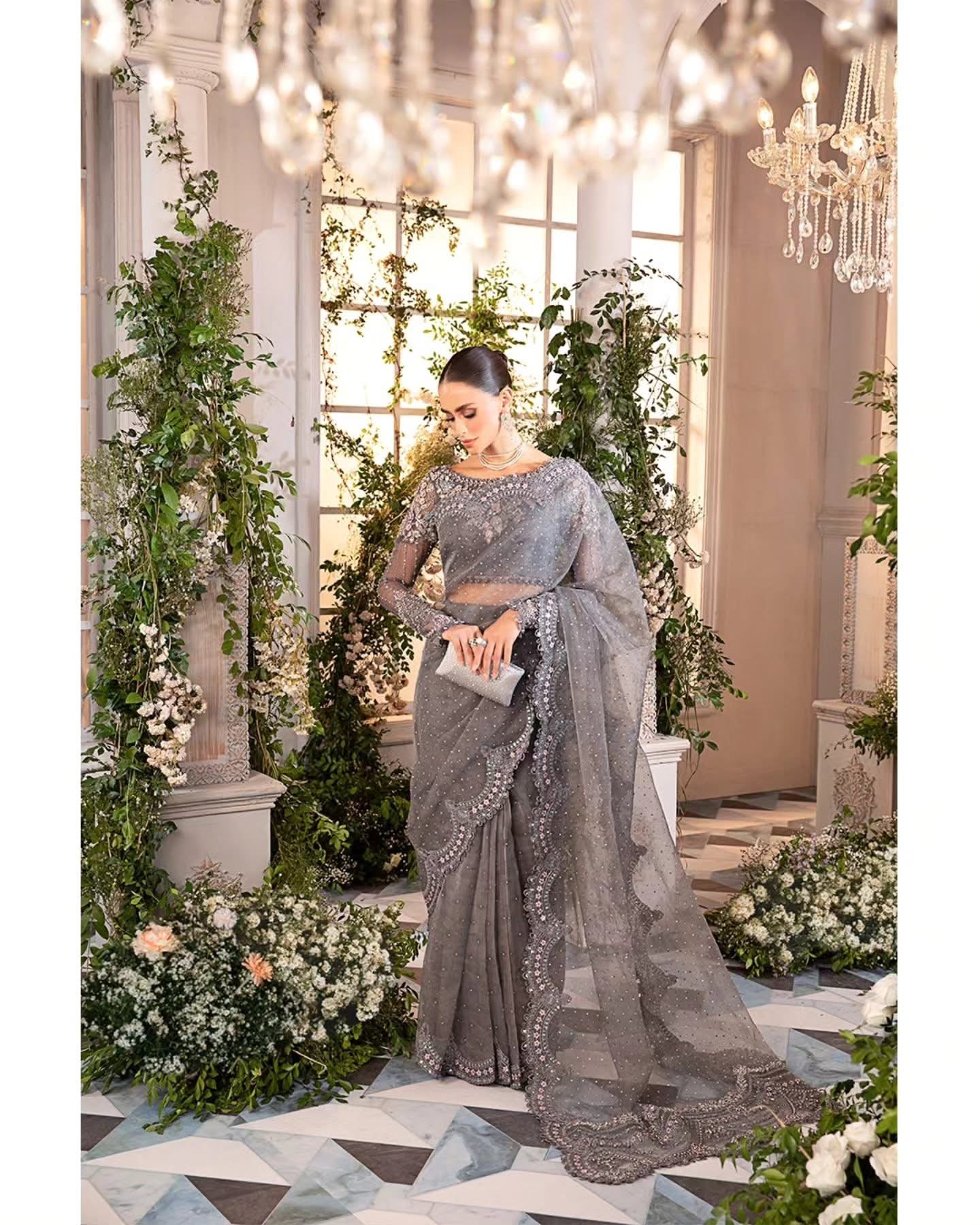 MARIA:B UNSTICHE EMBROIDED SAREE