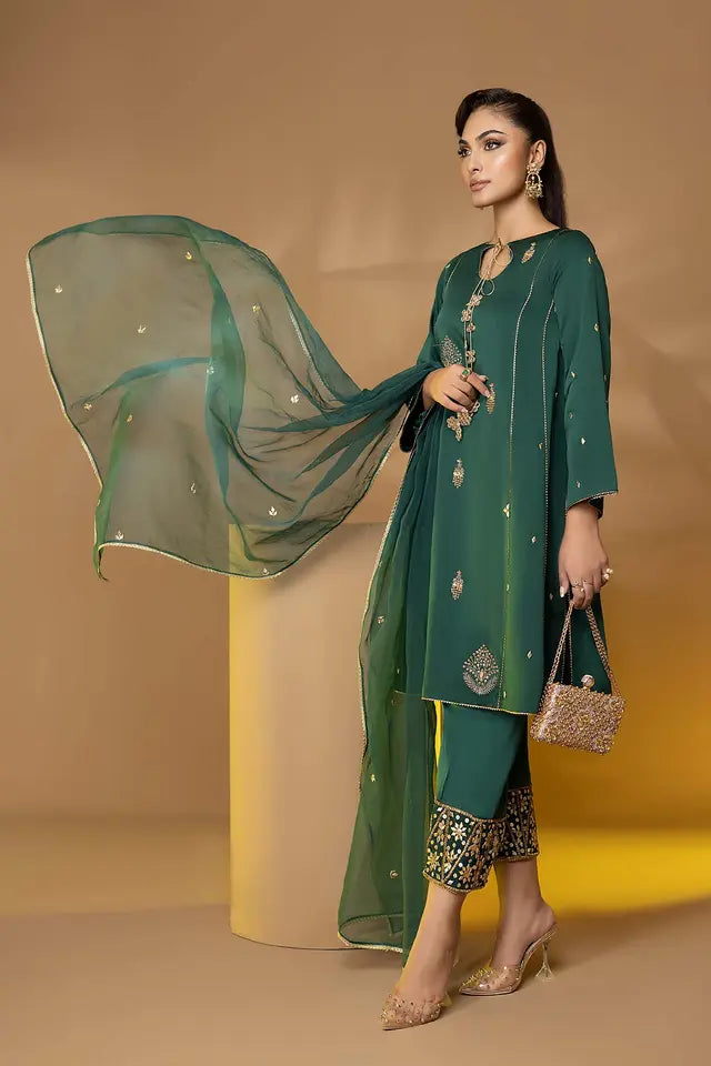 CITY FABRICS KATTAN SILK UNSTICH EMBROIDERED 3PC