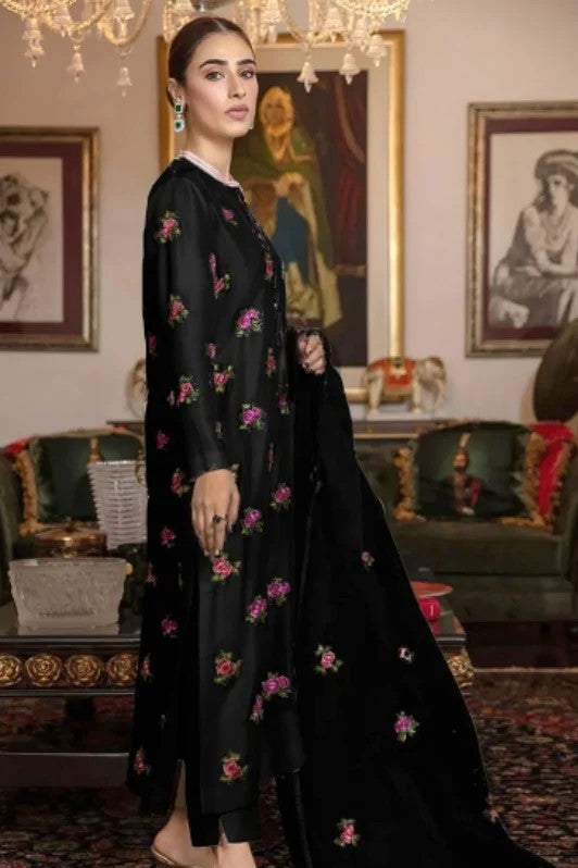 RAW SILK UNSTICH EMBROIDERED 3PC