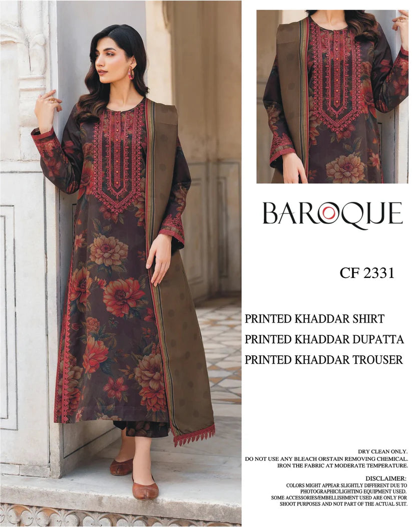 BAROQUE KHADDAR UNSTITCHED PRINTED 3PC