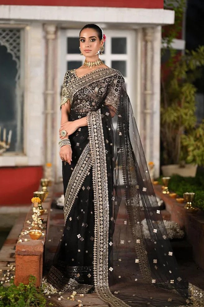 QALAMKAR NET UNSTITCHED EMB SAREE