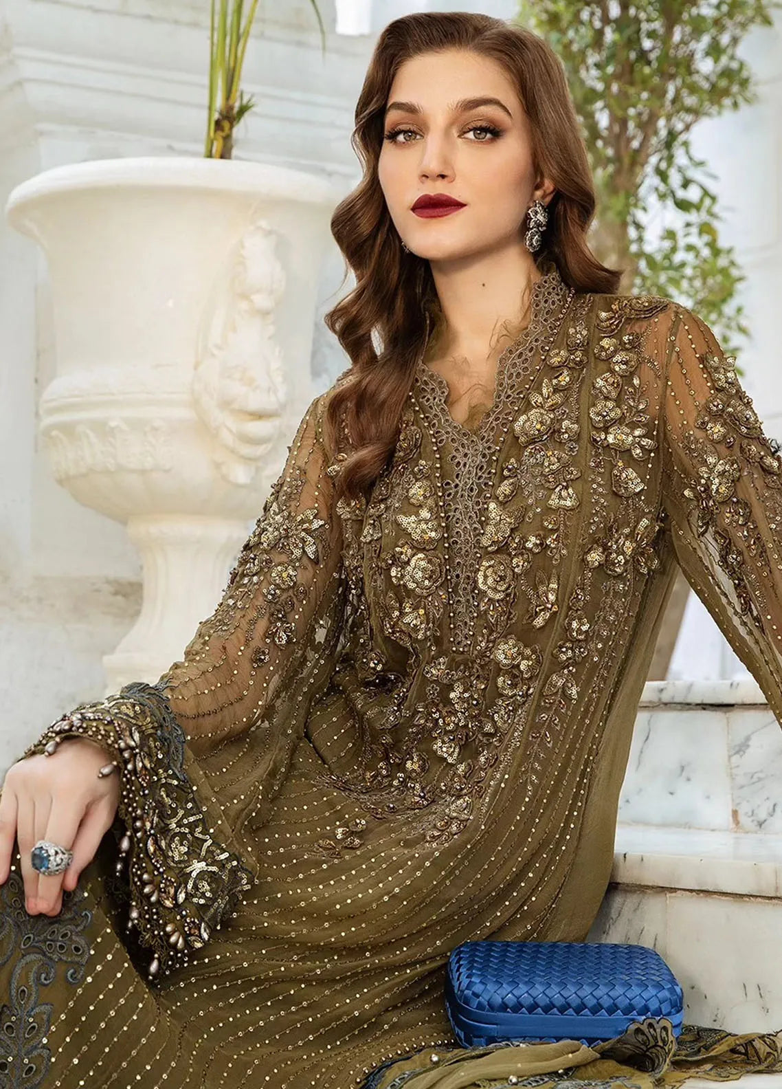 MARIA.B CHIFFON UNSTITCHED EMB SUIT