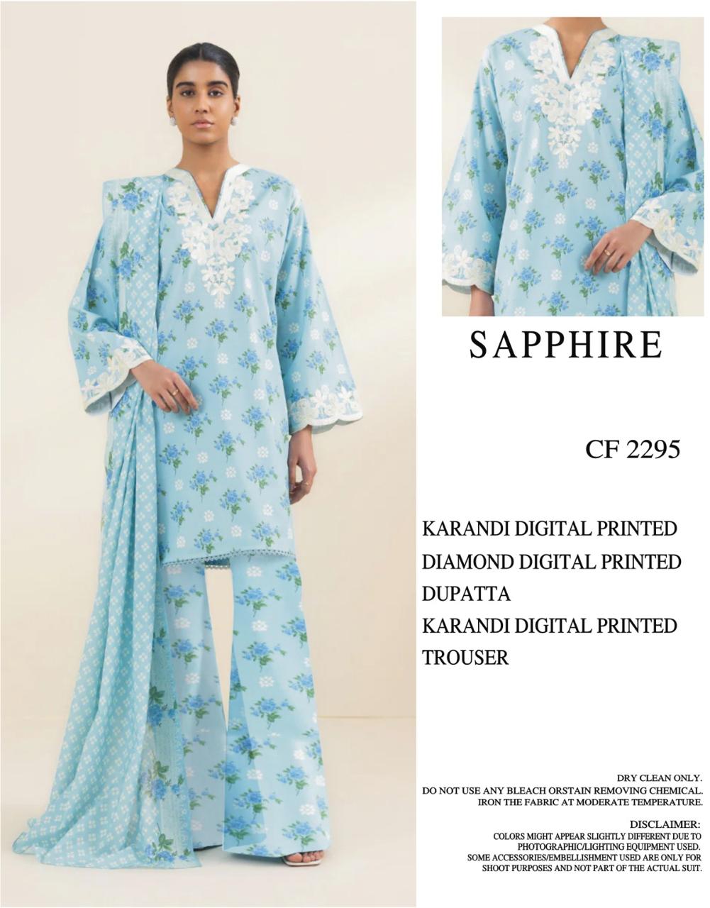 SAPPHIRE UNSTICHED KARANDI PRINTED 3PC