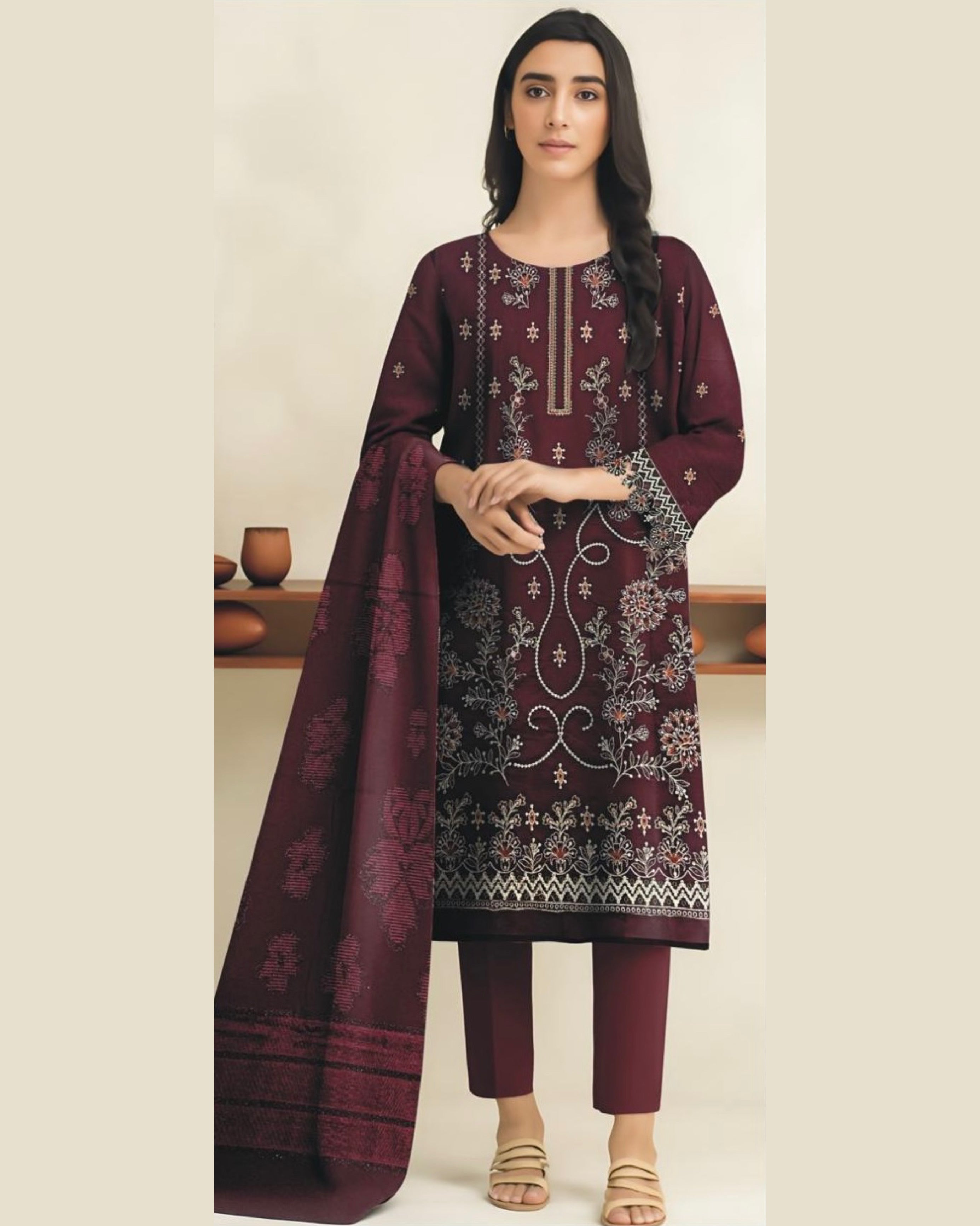 Miraal Vol#2 Dhanak Unstitched Emb  3PC