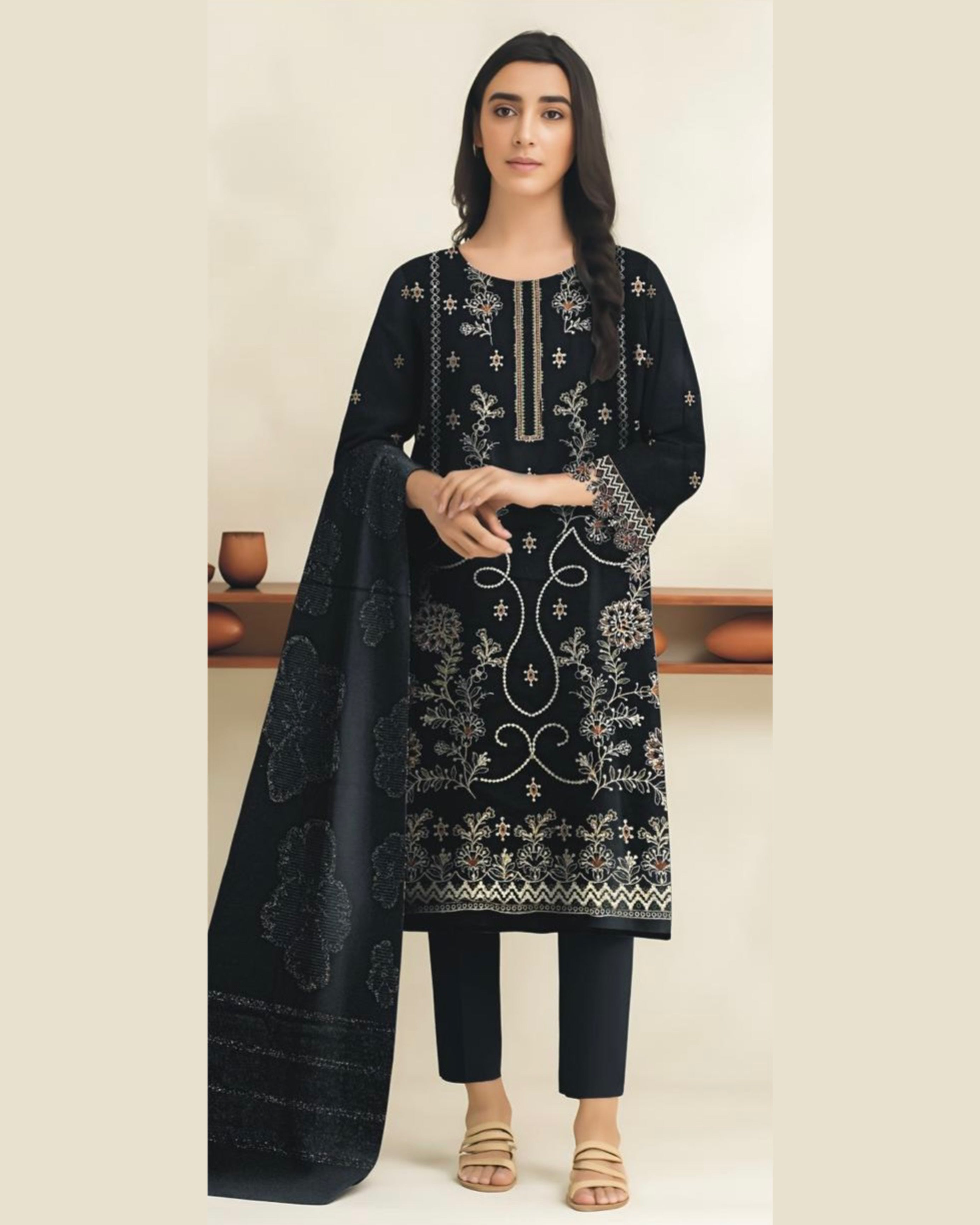 Miraal Vol#2 Dhanak Unstitched Emb  3PC
