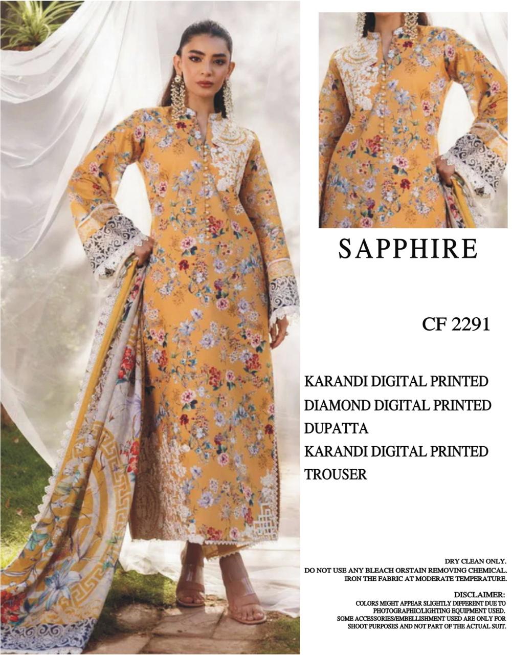 SAPPHIRE UNSTICHED KARANDI PRINTED 3PC
