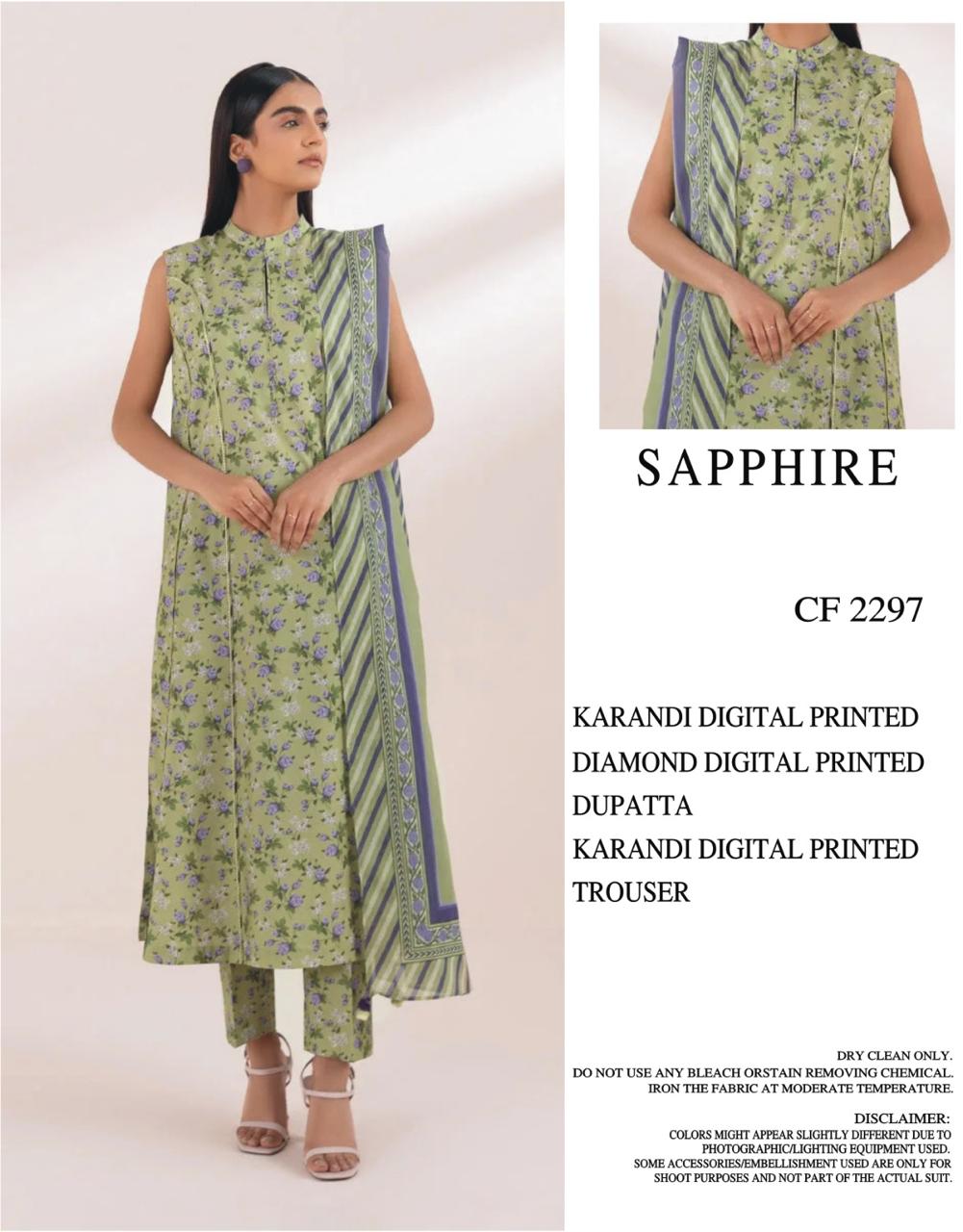 SAPPHIRE UNSTICHED KARANDI PRINTED 3PC