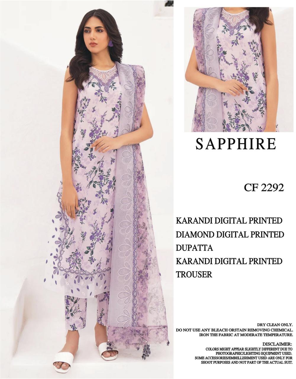 SAPPHIRE UNSTICHED KARANDI PRINTED 3PC