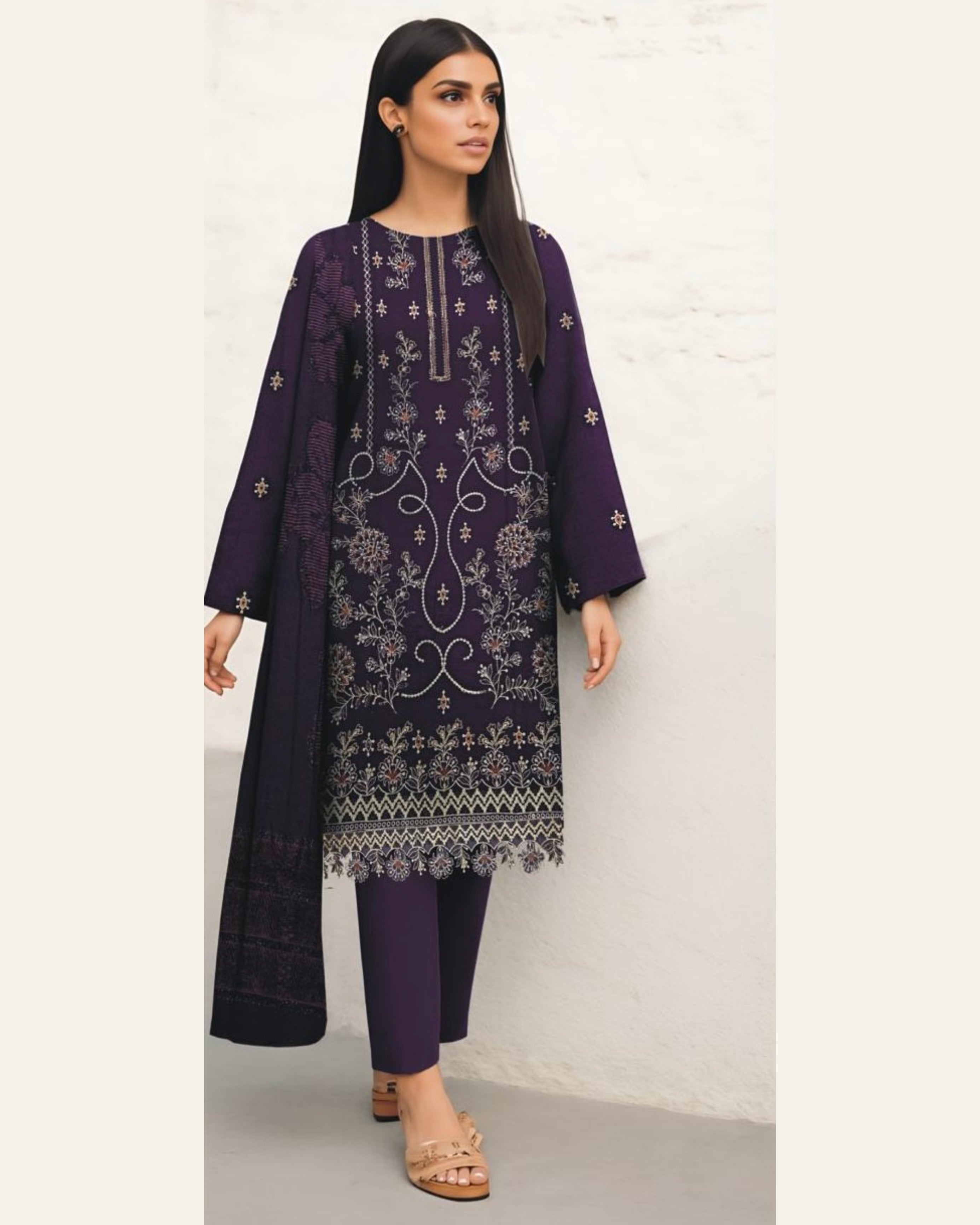 Miraal Vol#2 Dhanak Unstitched Emb  3PC