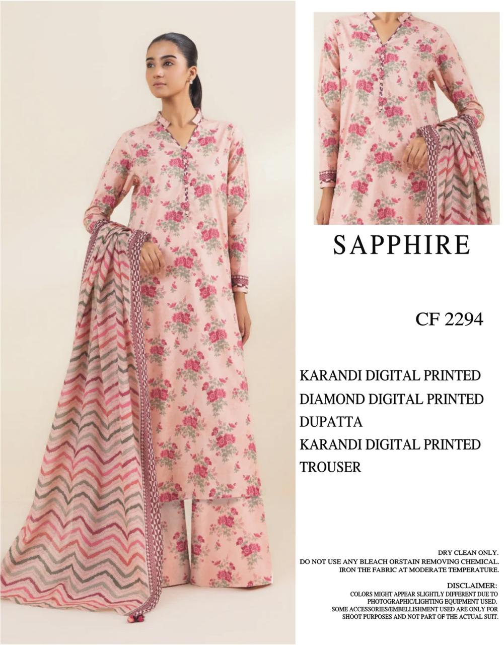 SAPPHIRE UNSTICHED KARANDI PRINTED 3PC