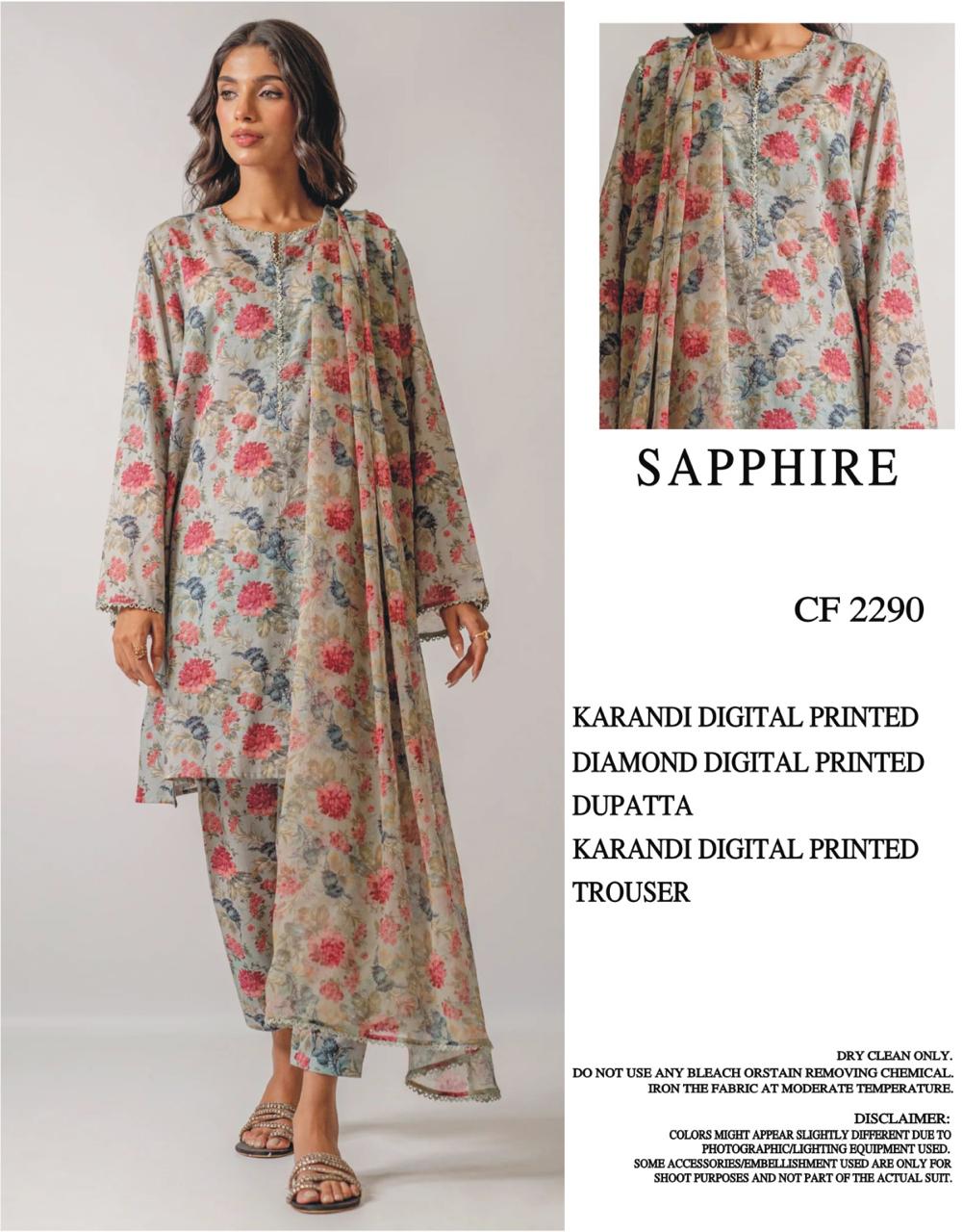 SAPPHIRE UNSTICHED KARANDI PRINTED 3PC