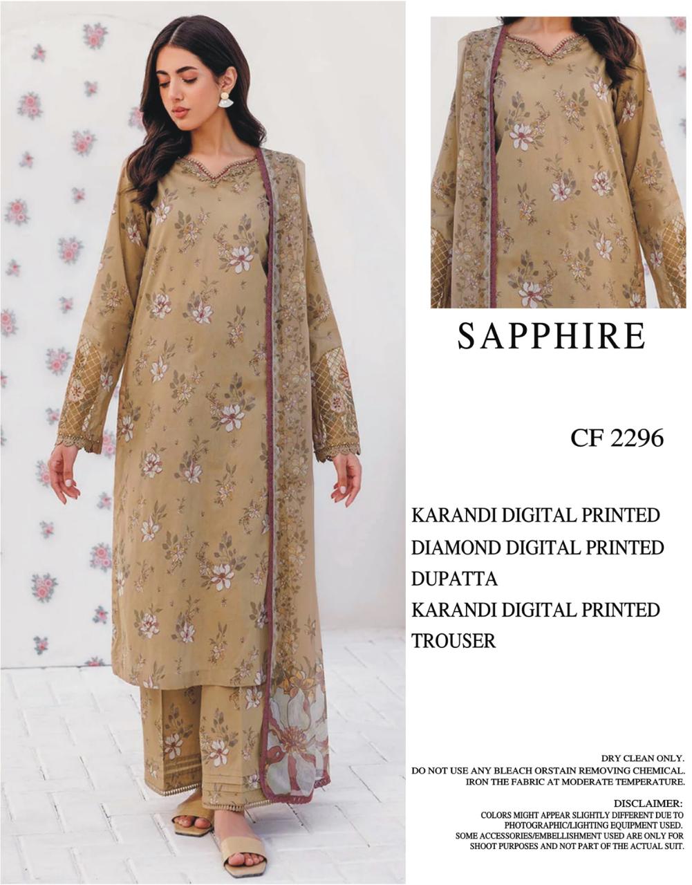 SAPPHIRE UNSTICHED KARANDI PRINTED 3PC