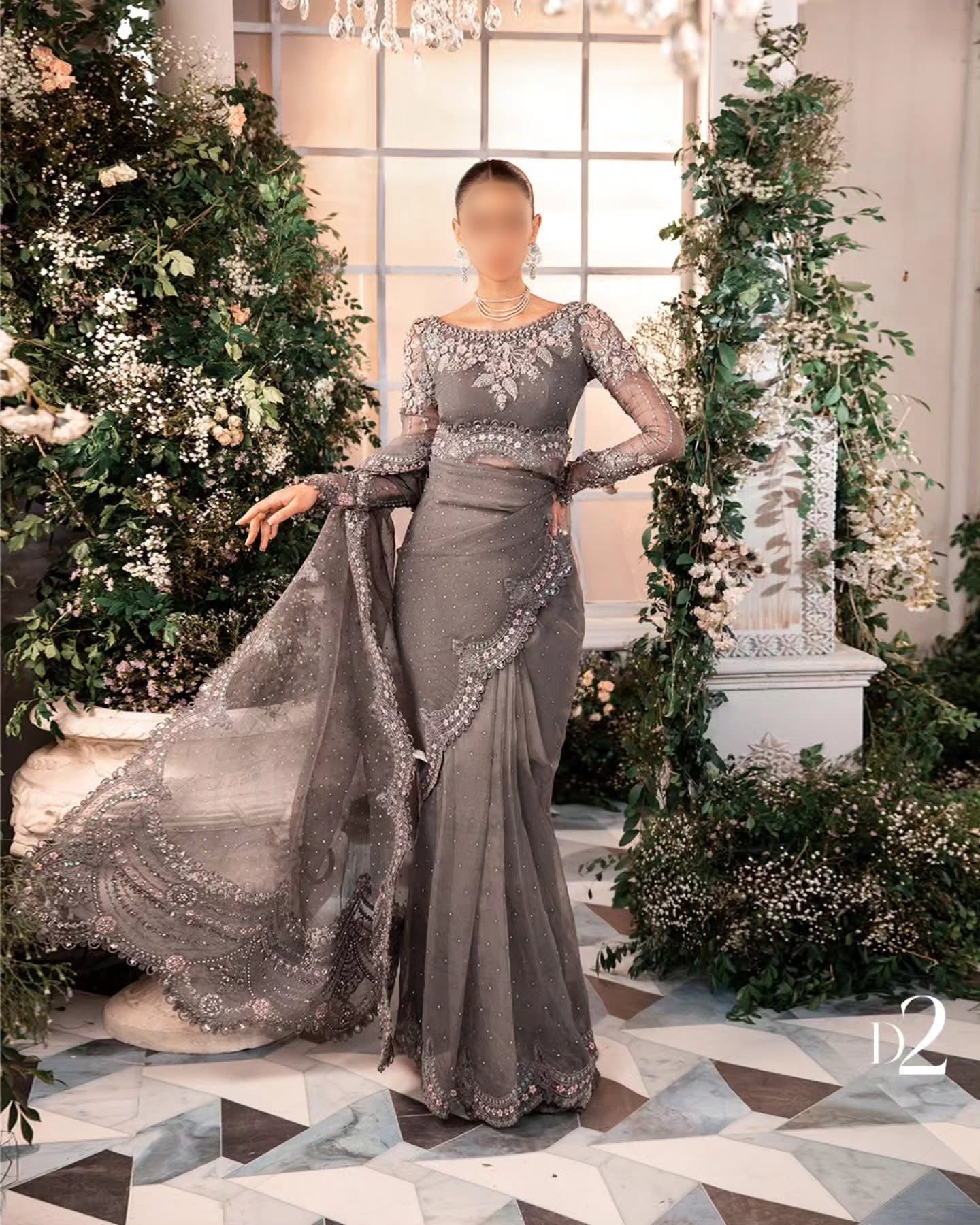 MARIA:B UNSTICHE EMBROIDED SAREE