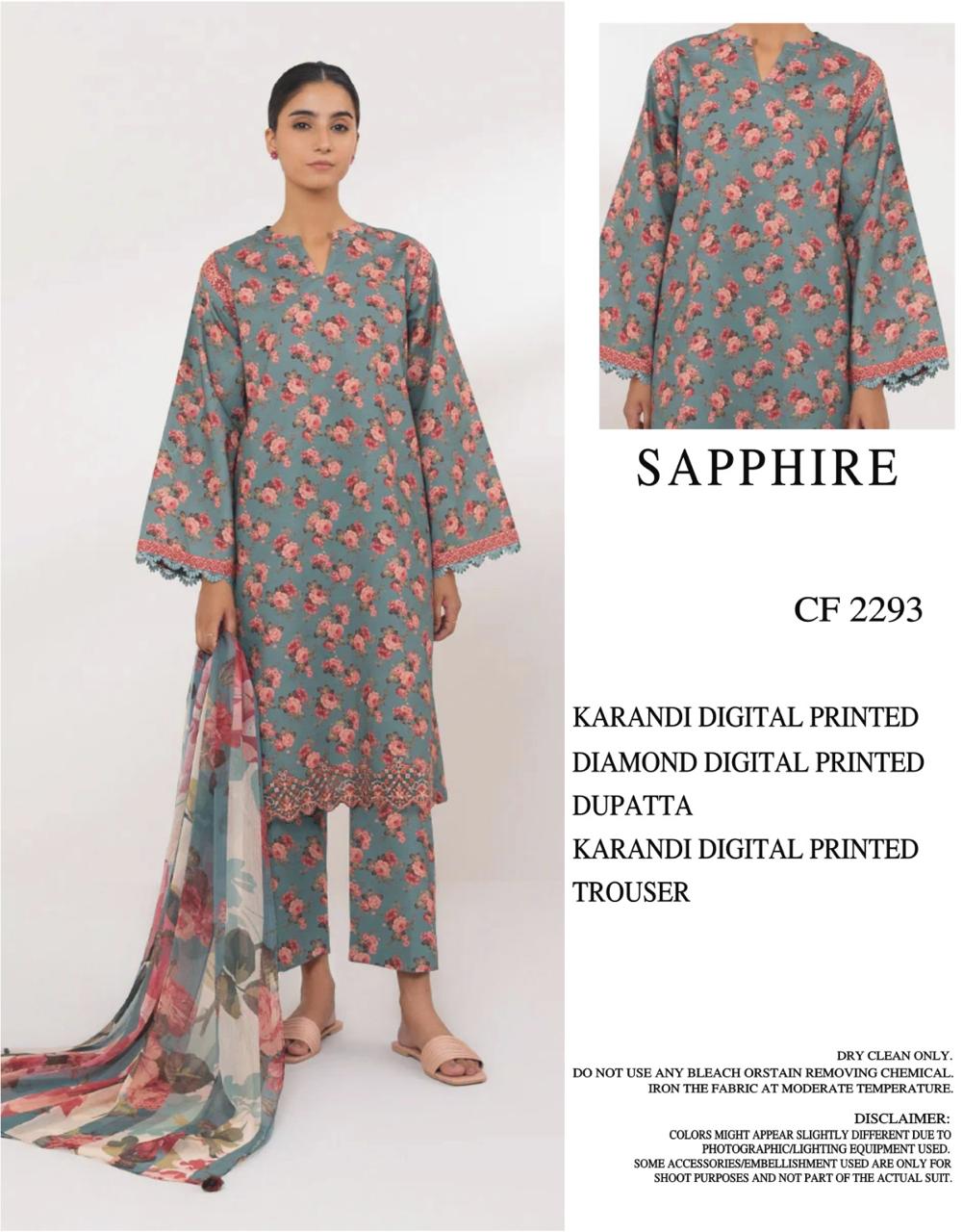 SAPPHIRE UNSTICHED KARANDI PRINTED 3PC