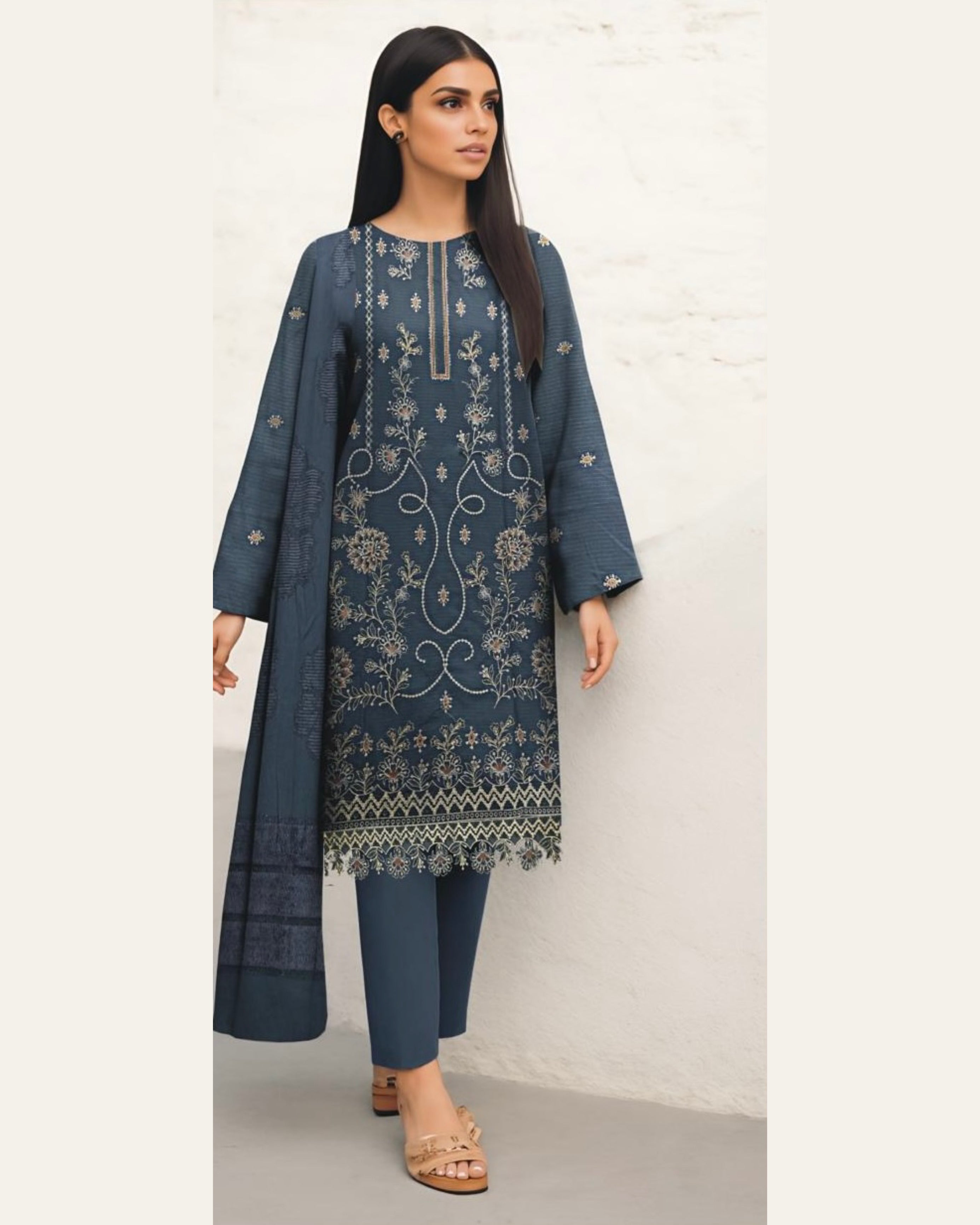 Miraal Vol#2 Dhanak Unstitched Emb  3PC