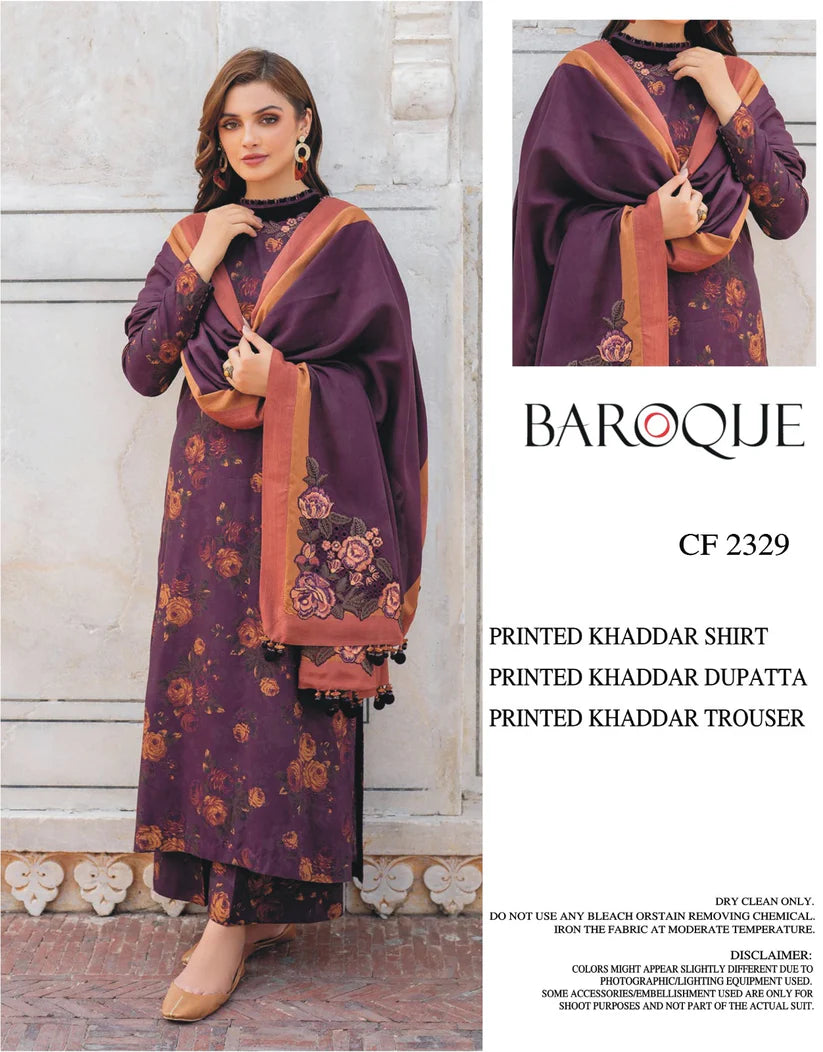 BAROQUE KHADDAR UNSTITCHED PRINTED 3PC