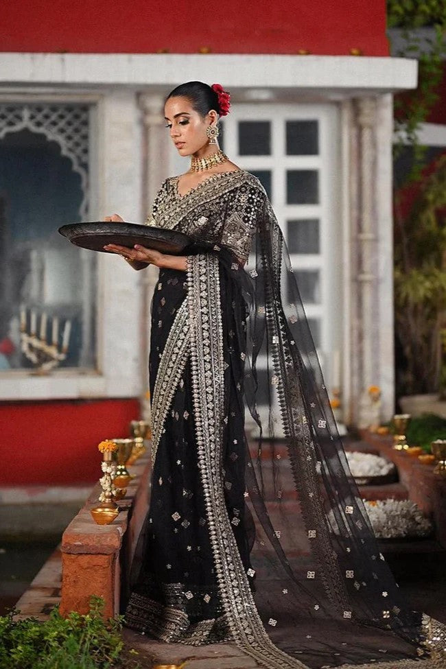 QALAMKAR NET UNSTITCHED EMB SAREE