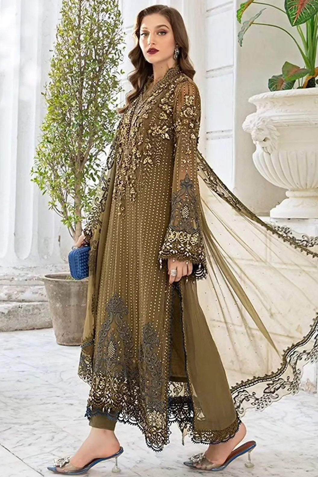 MARIA.B CHIFFON UNSTITCHED EMB SUIT